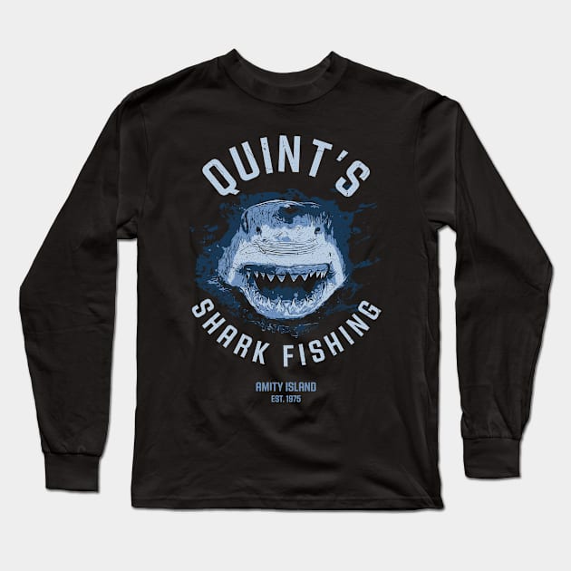 Quint's Shark Amity Island Fishing Long Sleeve T-Shirt by Hataka